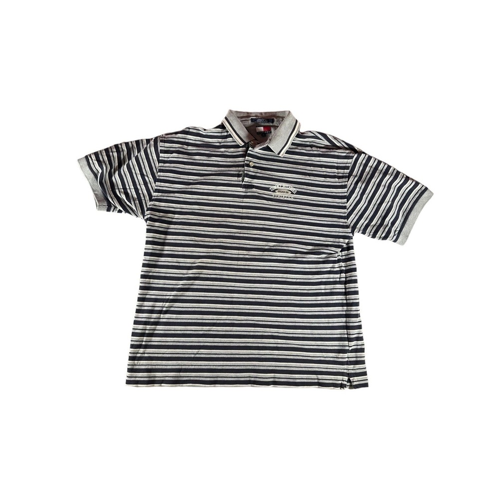 VINTAGE Tommy Hilfiger Polo Shirt Adult Extra Large Grey Black Striped Mens